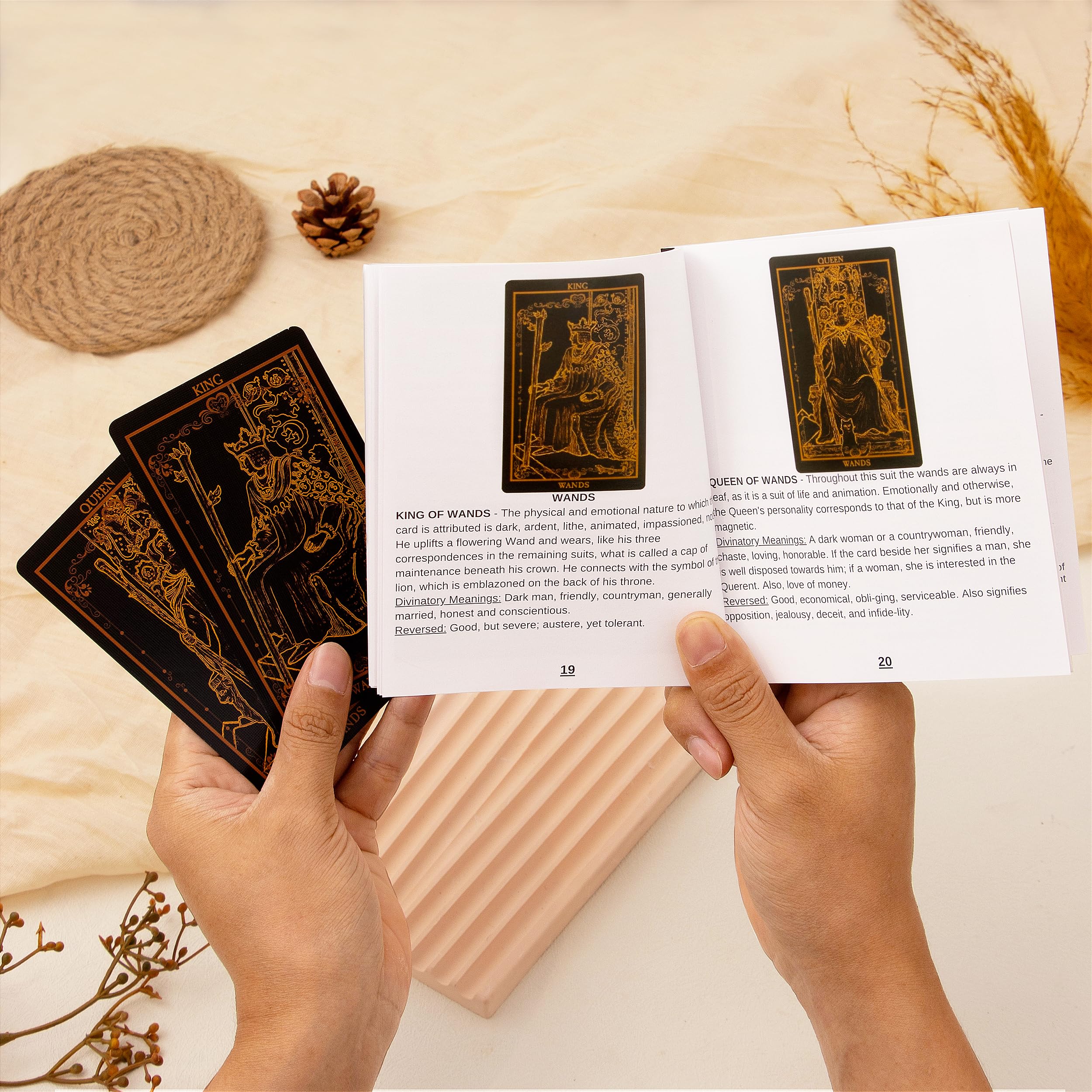 78 Tarot Cards with Guide Book, Black Tarot Deck Gift Set with Tarot Cloth, Chakra Stones and More, Tarot Cards Deck Fortune Telling Game Craft Cardboard for Beginners and Expert Readers