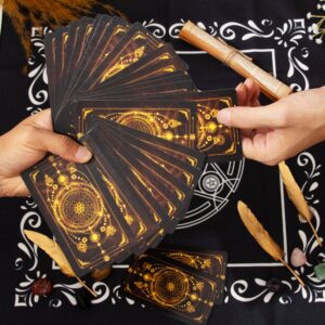 78 Tarot Cards with Guide Book, Black Tarot Deck Gift Set with Tarot Cloth, Chakra Stones and More, Tarot Cards Deck Fortune Telling Game Craft Cardboard for Beginners and Expert Readers