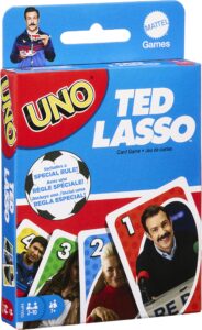 mattel games ​uno ted lasso card game for teens & adults inspired by the popular series for game night, travel & camping