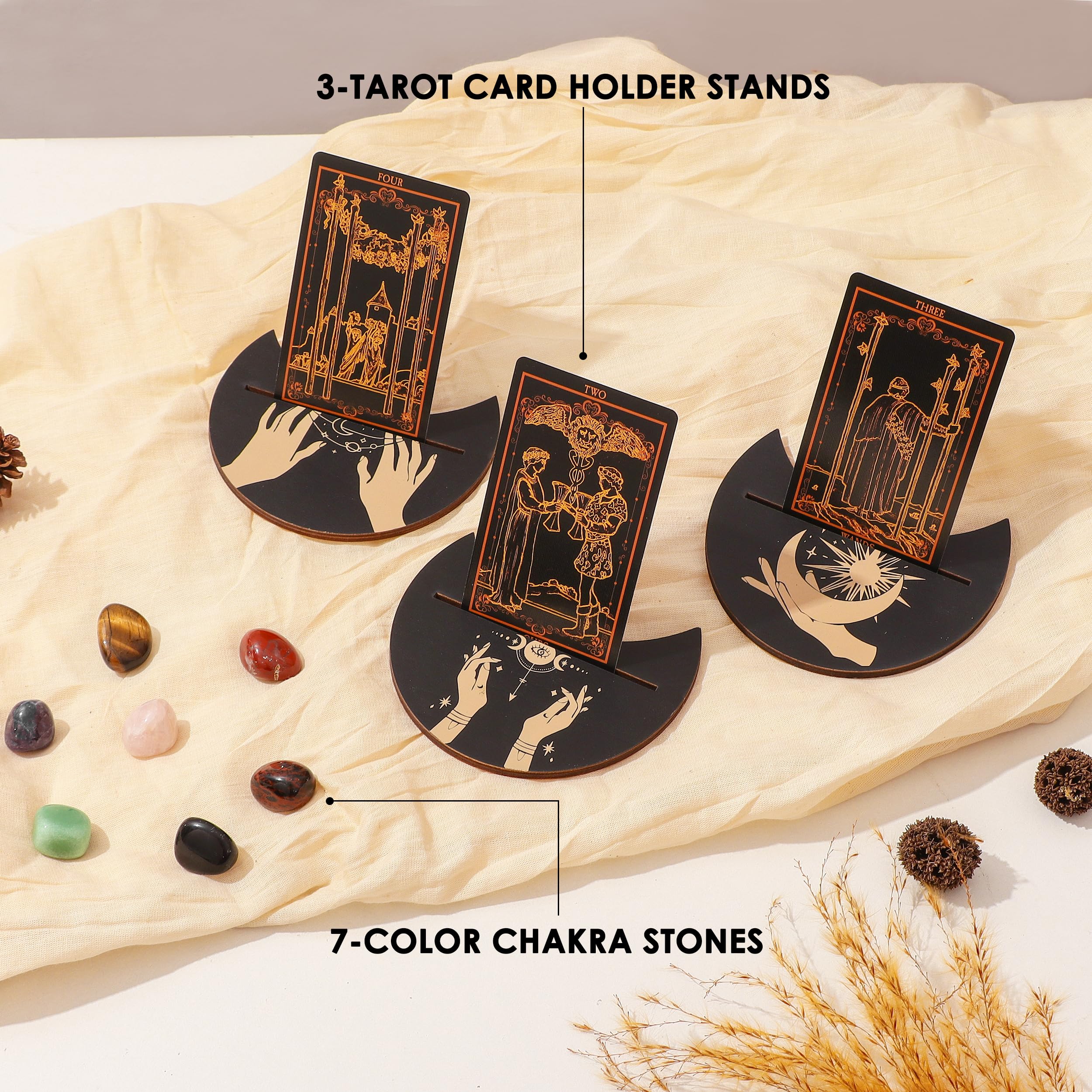 78 Tarot Cards with Guide Book, Black Tarot Deck Gift Set with Tarot Cloth, Chakra Stones and More, Tarot Cards Deck Fortune Telling Game Craft Cardboard for Beginners and Expert Readers