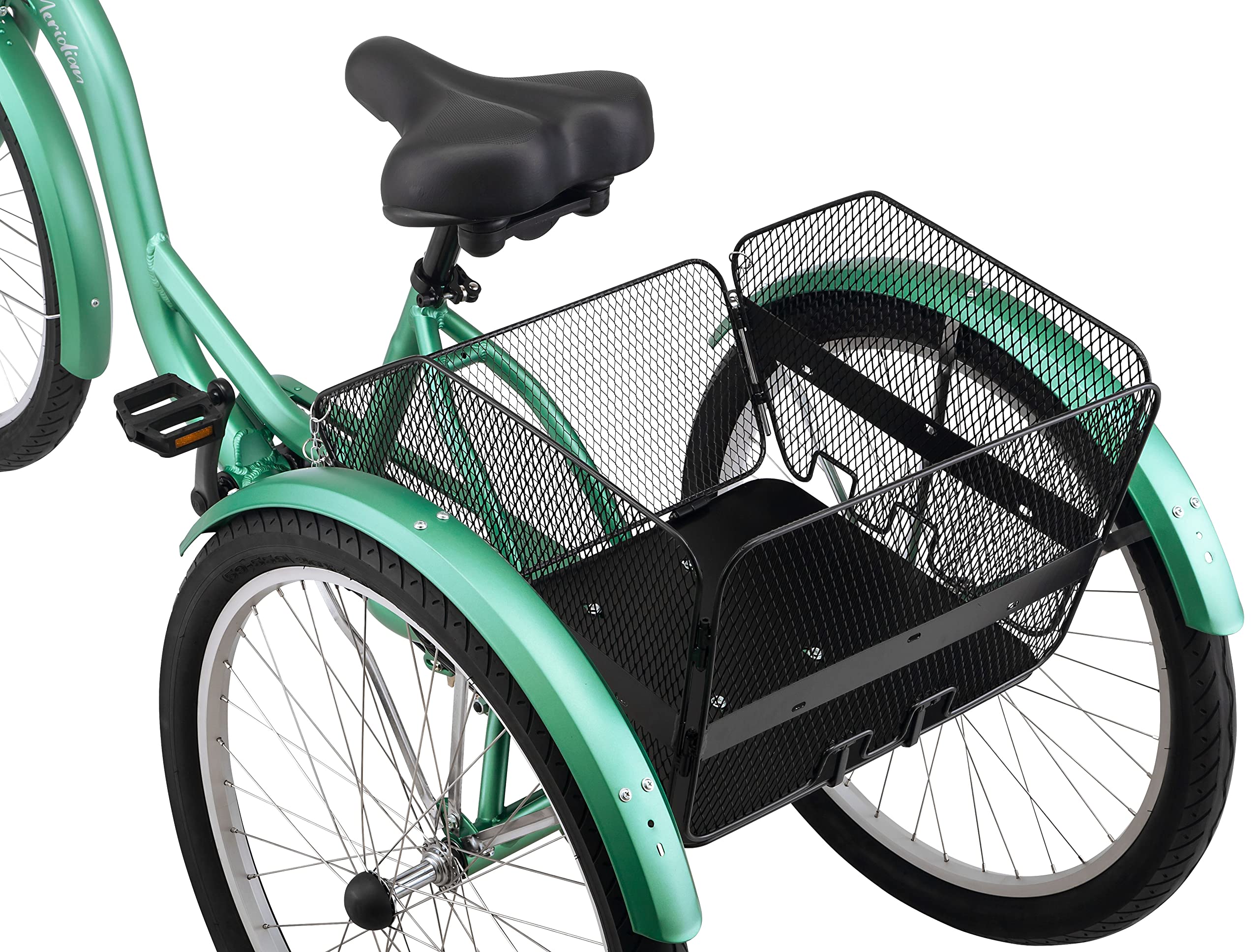 Schwinn Meridian Adult Tricycle Bike, Mens and Womens Three Wheel Beach Cruiser, 26-Inch Wheels, Low Step-Through Frame, Wide Seat, Rear Folding Basket, Single-Speed, Green