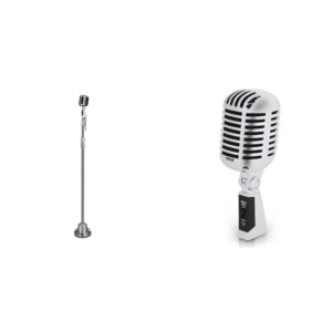 pyle retro microphone, stand, and vintage style unidirectional cardioid mic bundle