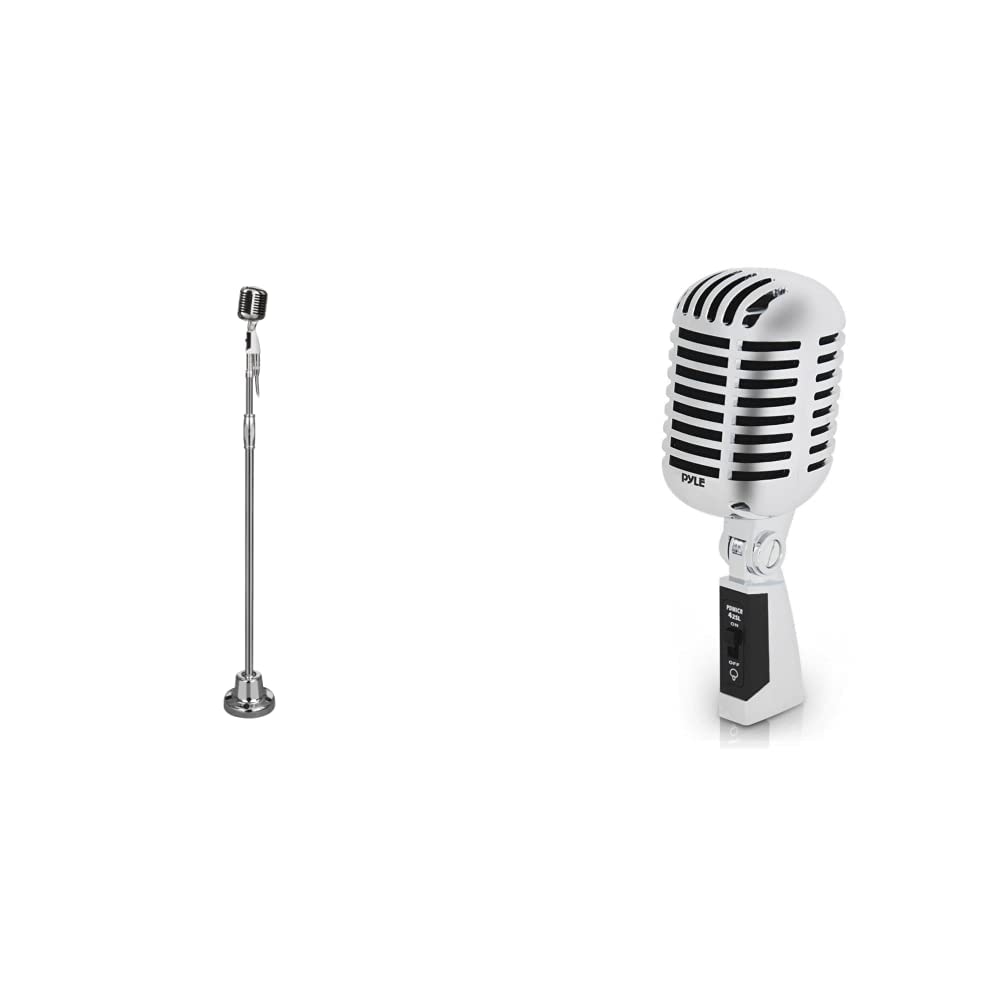 Pyle Retro Microphone, Stand, and Vintage Style Unidirectional Cardioid Mic Bundle