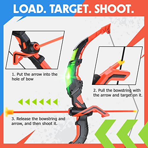 BELLOCHIDDO 2 Set Bow and Arrow for Kids 8-12 - LED Light Up Kids Archery Set with 2 Bow 16 Suction Cup Arrows, 2 Target & 2 Quiver, Indoor & Outdoor Play Toys for 4-7 8-12 Year Old Boys