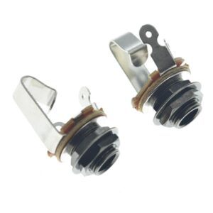 KAISH Black Nickel Premium 2-Pack Brass Material Metric Thread Audio 1/4" Female Guitar/Bass Output/Input Jack 6.35mm TS Mono Panel Mount Jack Socket with Nuts and Washer