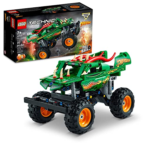 LEGO Technic Monster Jam Dragon Monster Truck Toy for Boys and Girls, 2in1 Racing Pull Back Car Toys for Off Road Stunts, Kids Birthday Gift Idea, Great Activity for Kids, 42149