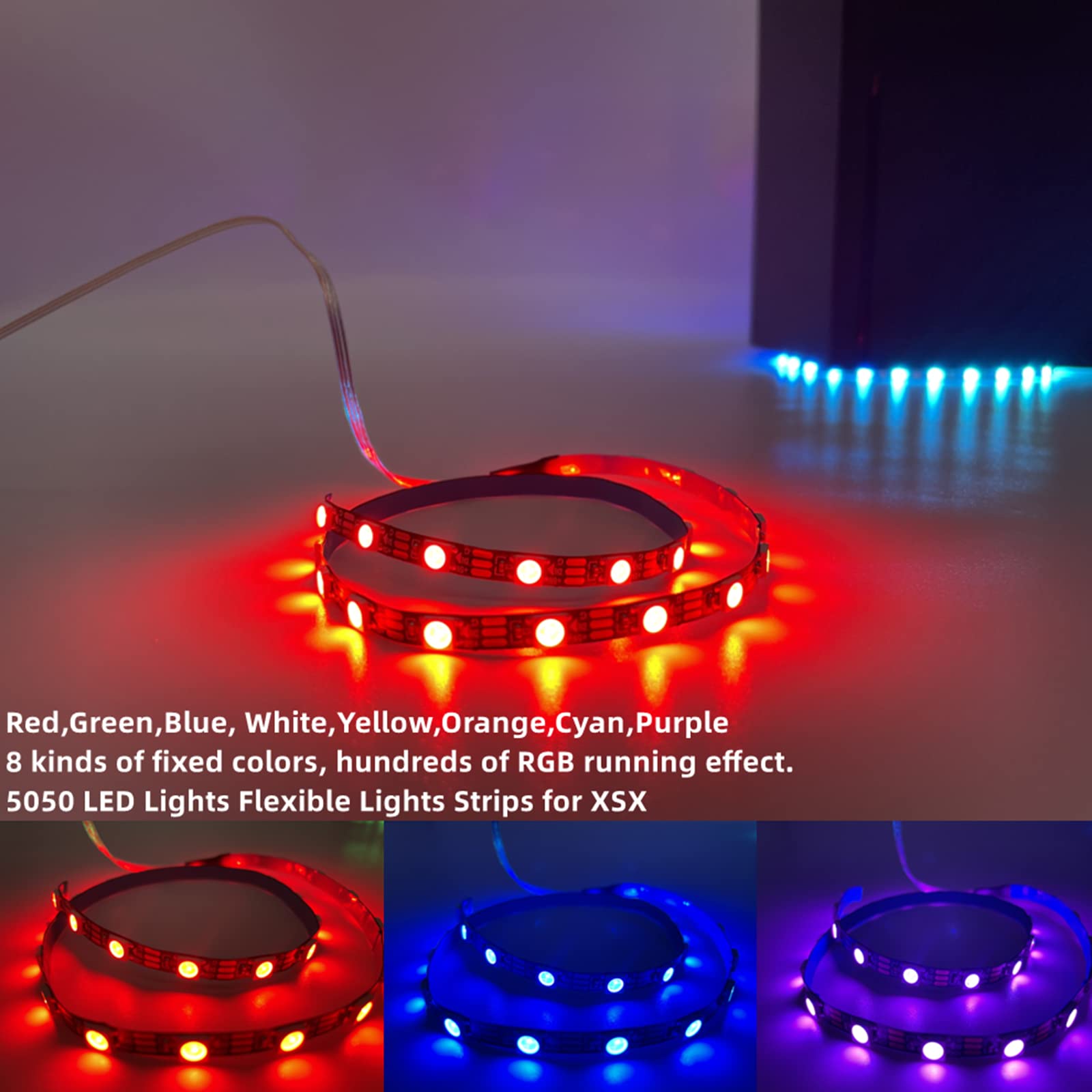 RGB LED Light Strip for Xbox Series X, PS5 LED Light with 8 Colors, USB Powered and Remote Control, More Than 400 Light Effects, Flexible Tape Light Strips for PS5 Disc & Digital Versions