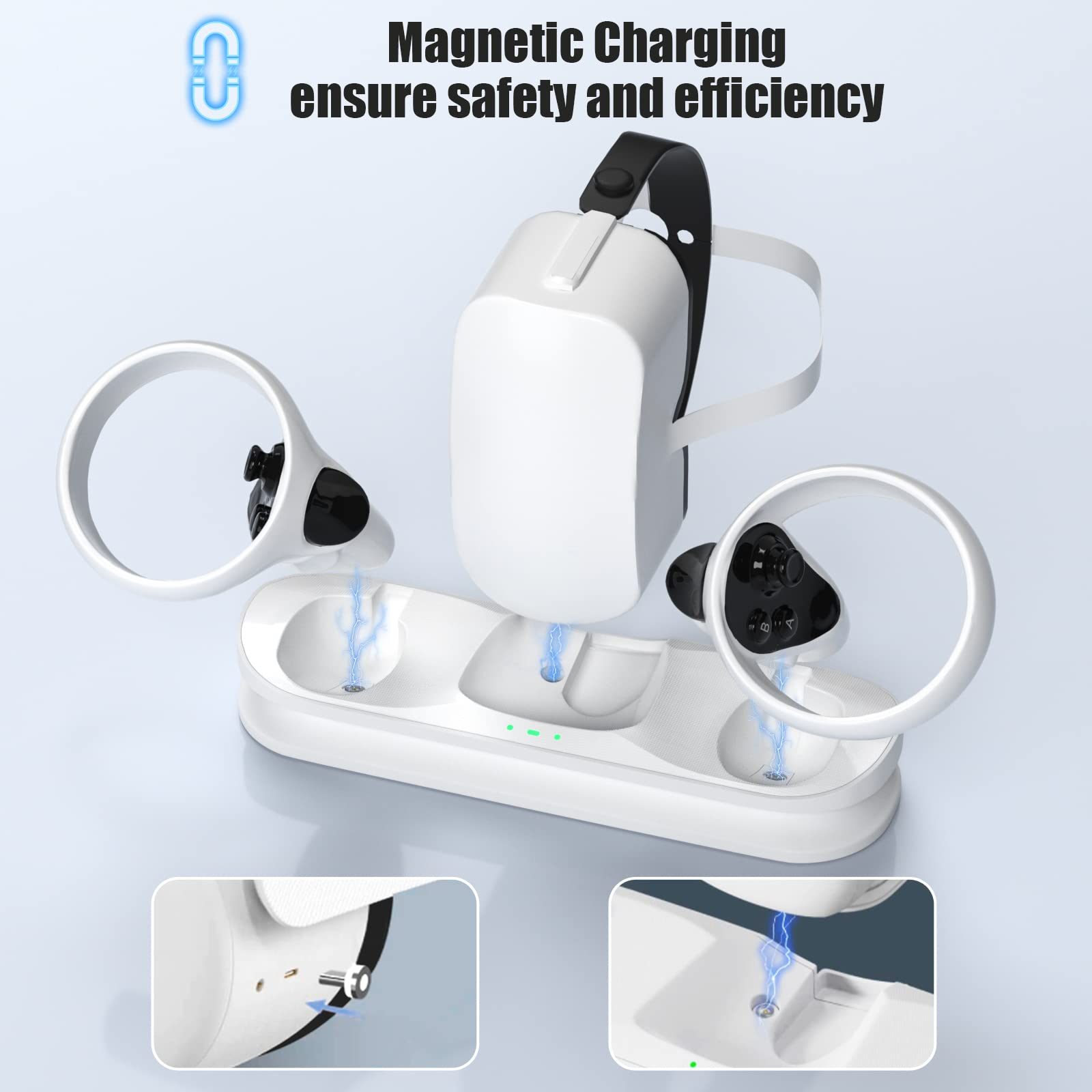 VR Charging Dock for Oculus Quest 2/Meta Quest 2, VR Headset Charging Stand Compatible with Quest 2,Wall Mount Charging Station with LED Light,2 Rechargeable Batteries, and USB-C Charger Cable