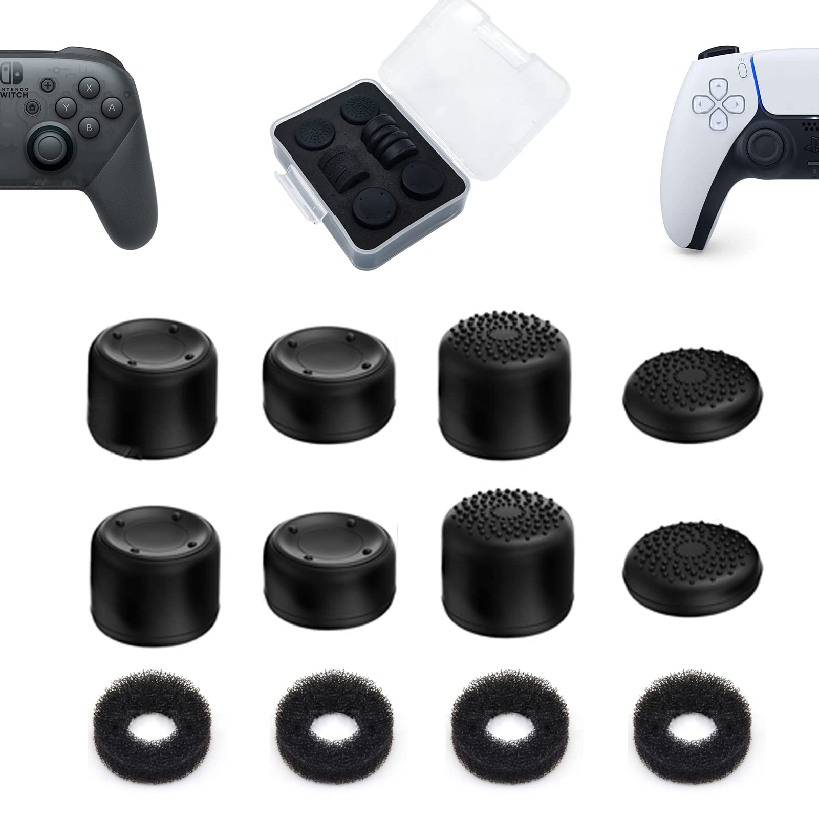 ShiMa Owl Thumb Grip Controller Gamepad Raised Antislip Thumb Stick Grips Thumbsticks Joystick Cap for PS5/4,Switch Pro Controller-Precision Rings(4pcs),Storage Case,Thumb Grips(8pcs),Black Set