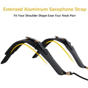 RANMING Saxophone Shoulder Strap,Double Shoulder Leather Saxophone Harness Strap with Adjustable Length Metal Slider Sax Harness,Reduces Neck Pain,for Long Hours of Practice.