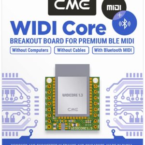 CME WIDI Core - Smart (BLE) breakout board that implements premium MIDI over Bluetooth Low Energy as developed by CME with onboard PCB antenna and populated pin header