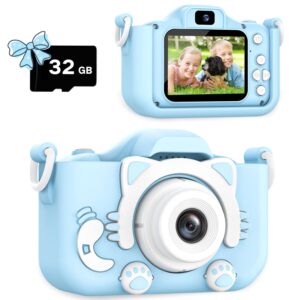 dwfit upgrade selfie kids camera, christmas birthday gifts for boys girls age 3-12, hd kids digital video cameras for toddler with cartoon soft silicone cover, portable toy for 3 4 5 6 7 8 years old