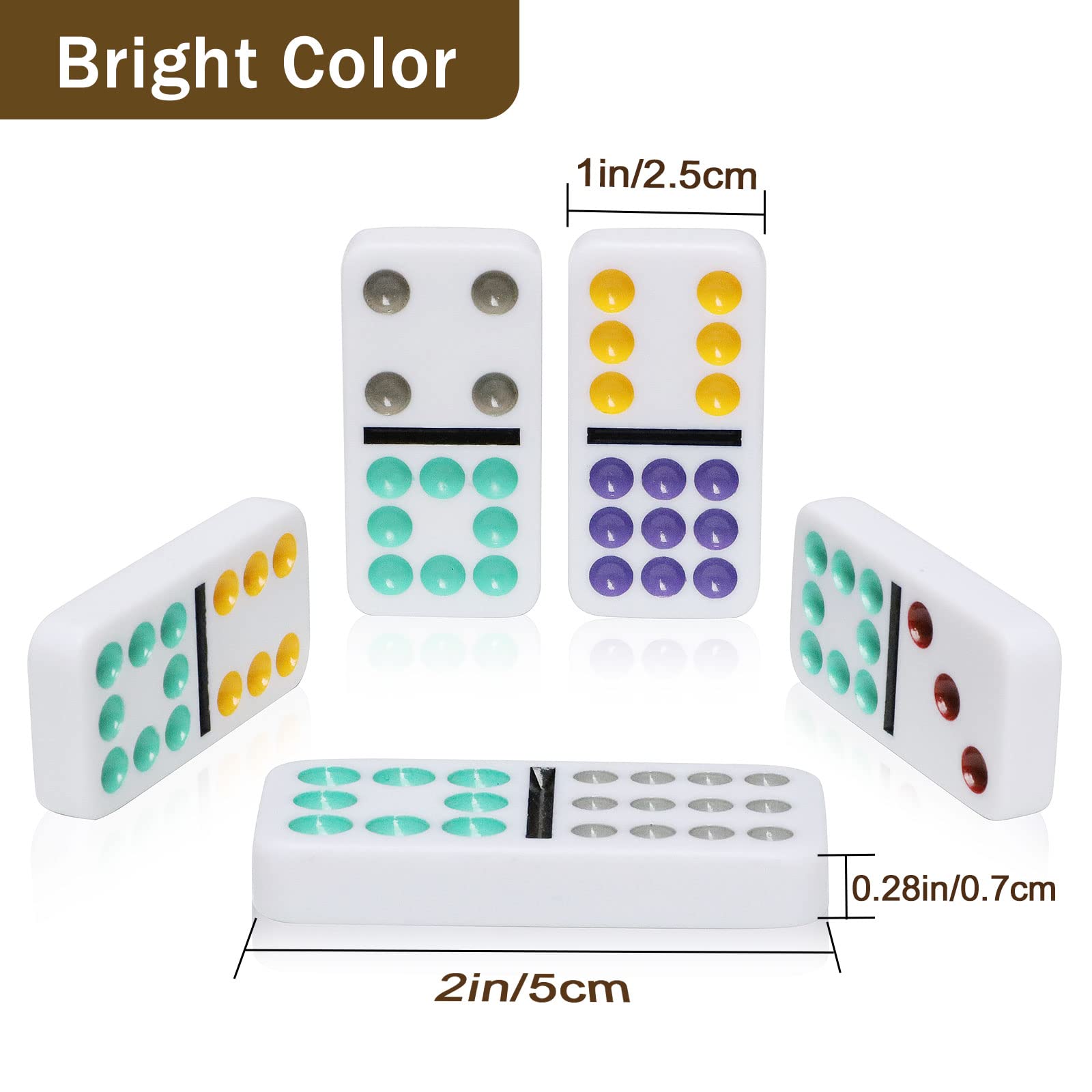 Mexican Train Dominoes Set with 4 Wooden Trays/Racks, Double 12 Dominos Travel Set with 4 Domino Tiles Holders, 91 Tiles Double 12 Colored Dominoes Game Set with Portable Case for Families Kids