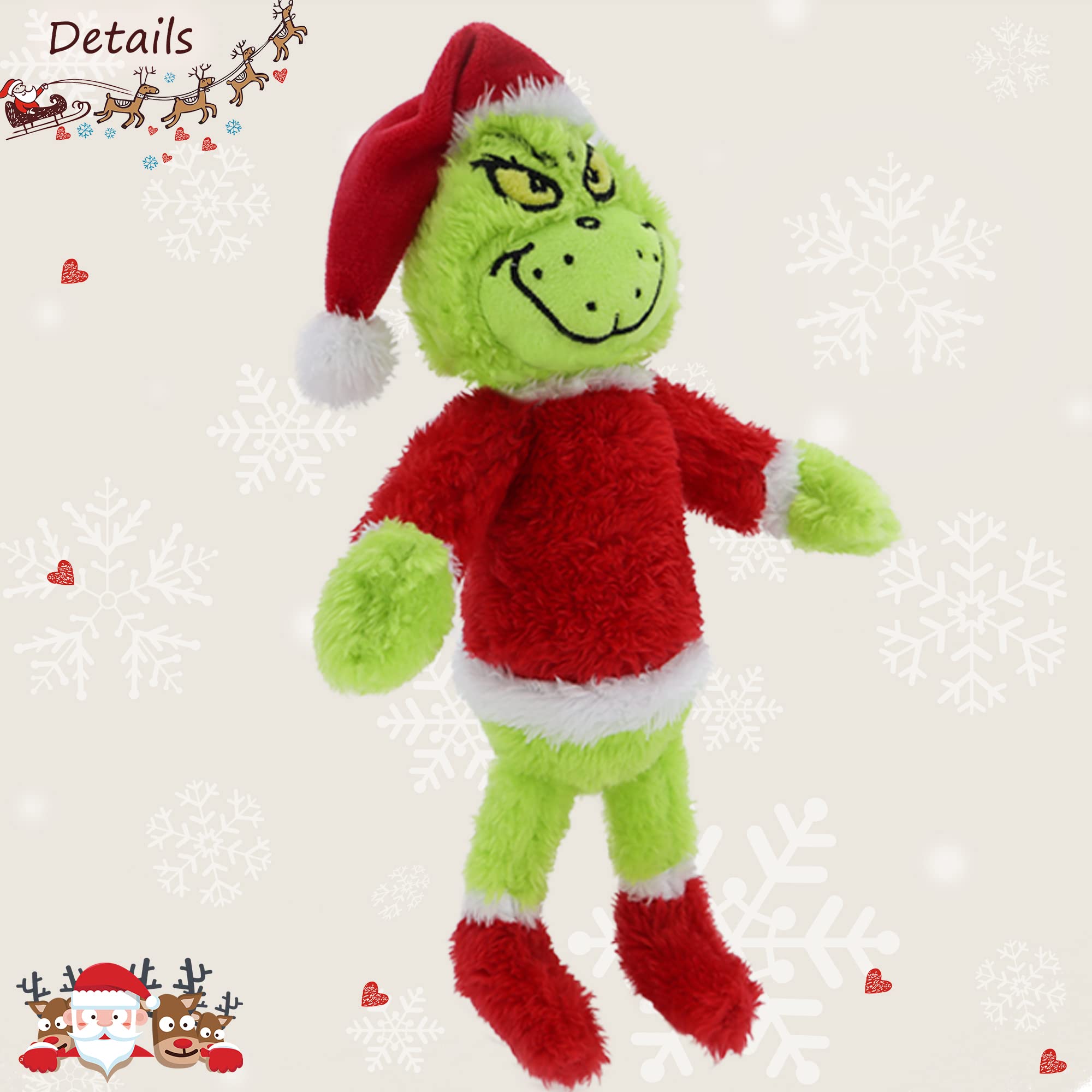 AZATE Christmas Green Monster Plush Toys, Dog Plush, Delightful Gift for Children, Christmas Decorations