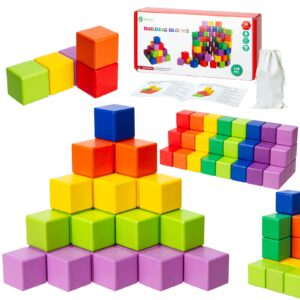 100pcs wooden building blocks stacking game - 1 inch rainbow counting blocks for kids - preschool learning educational toys for toddlers boys girls