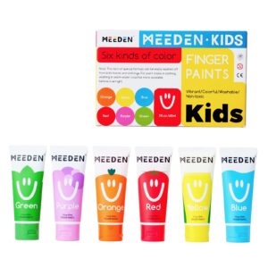 meeden finger paints for kids, washable kids finger paint non toxic finger painting set for toddlers 3+ age art painting supplies gift for baby hand painting diy crafts, 6 colors, 60ml/tube