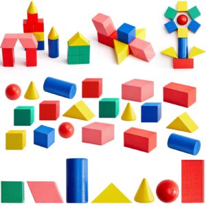 70 Pcs Wood Geometric Solids, Mini 3D Shapes for Teaching, Classroom Manipulatives for Elementary School, Geometric Shapes 3D Shape Blocks for Kids Geometry Math Kindergarten Preschool Learning