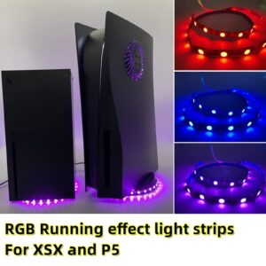 RGB LED Light Strip for Xbox Series X, PS5 LED Light with 8 Colors, USB Powered and Remote Control, More Than 400 Light Effects, Flexible Tape Light Strips for PS5 Disc & Digital Versions