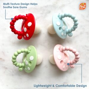 RaZbaby Chompy Teether for Infant & Baby 3M+ Teether Toy with Massaging Bristles for Teething Relief Pacifier - Soothes Sore Gums - Hands-Free & Easy-to-Hold Teether, BPA Free - RED/Pink