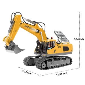 KidsFaves Remote Control Excavator Toys for Boys Turns 680-degree 2 Batteries Metal Shovel Lights/Sounds Construction Toys Birthday Gifts Boy Toys for 3 4 5 6 7 8 Years Old