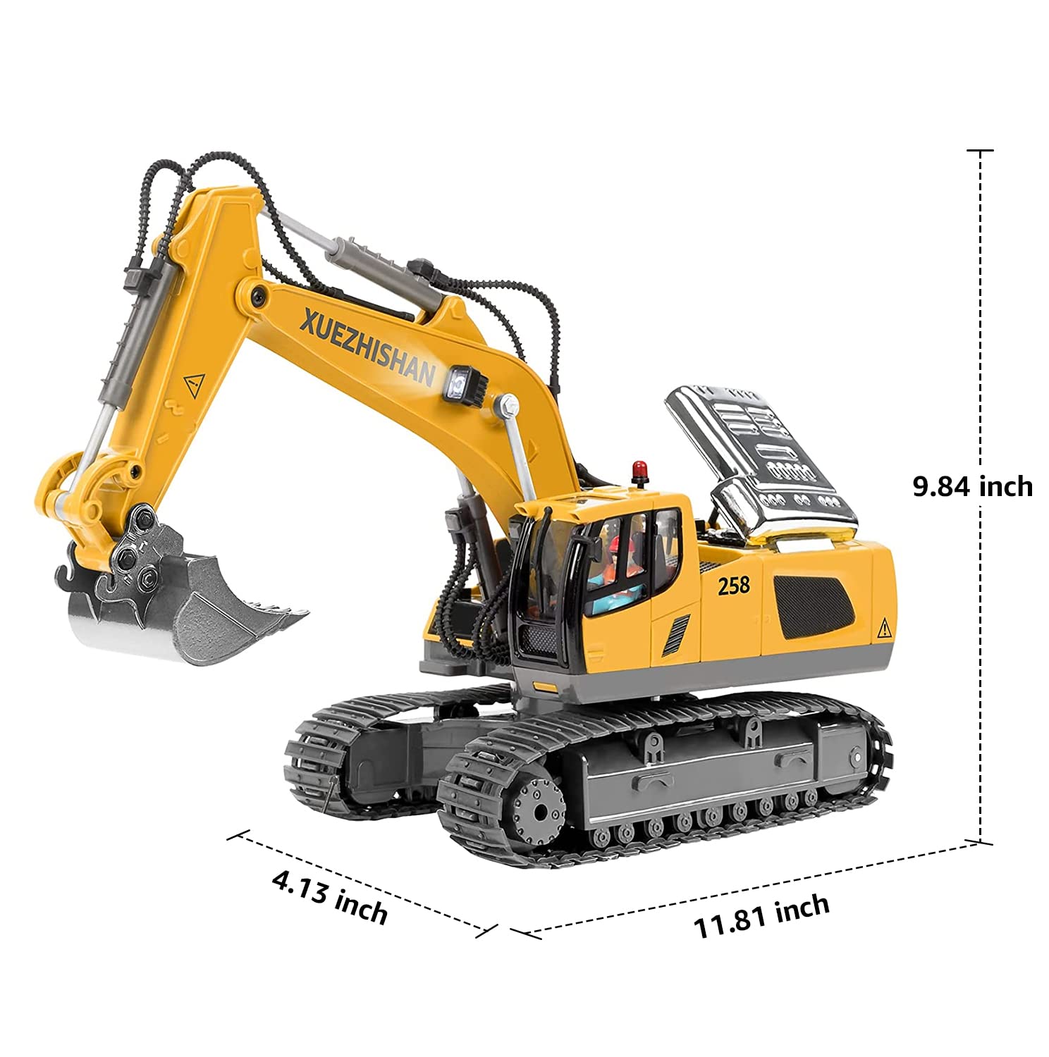 KidsFaves Remote Control Excavator Toys for Boys Turns 680-degree 2 Batteries Metal Shovel Lights/Sounds Construction Toys Birthday Gifts Boy Toys for 3 4 5 6 7 8 Years Old