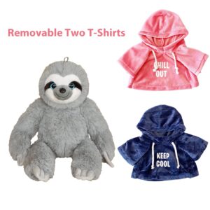 Sloth Stuffed Animals Plush Toy with Removable Two T-Shirts Hanging Plush Soft Sloth Plush Toys 12 Inches (Pink+Blue)