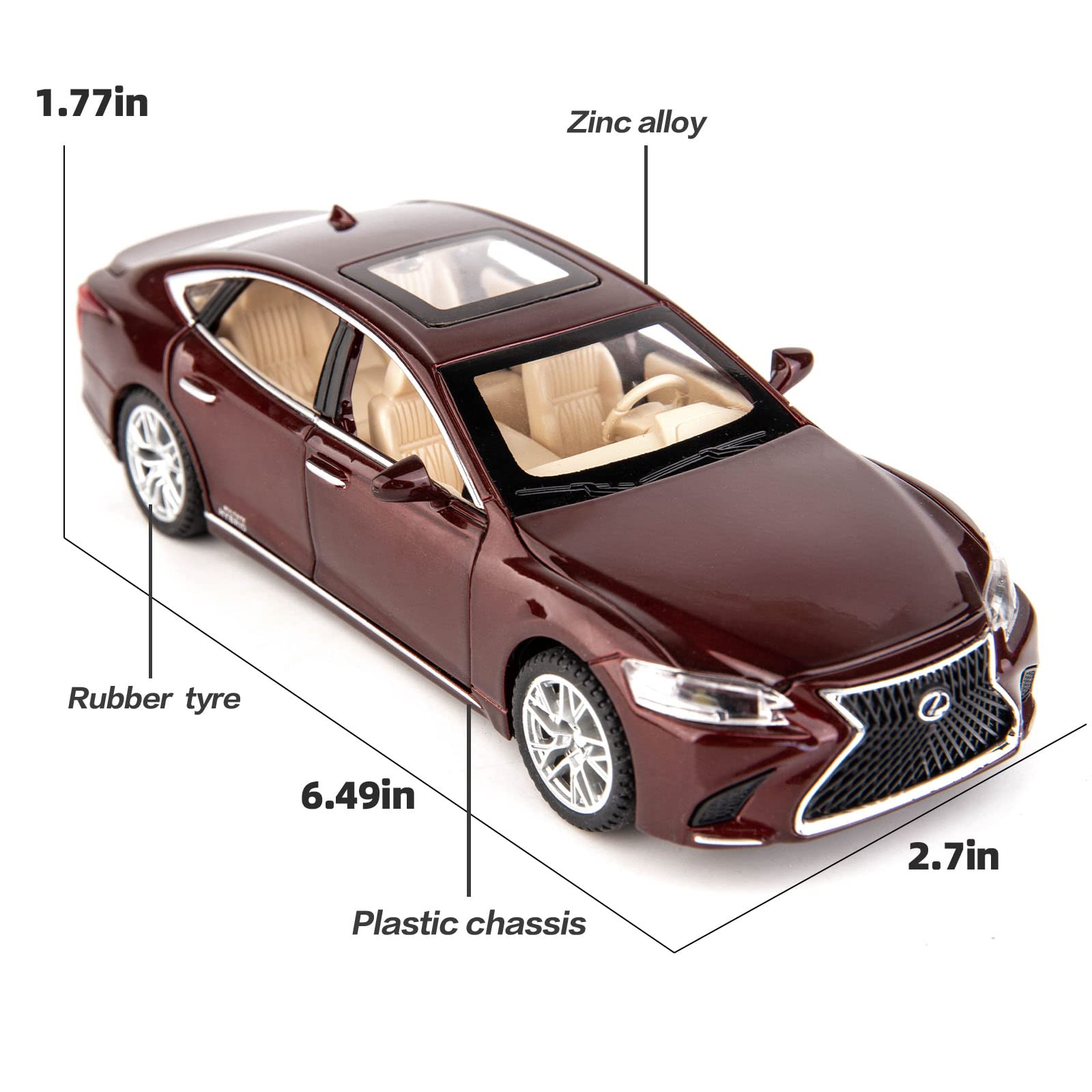 BDTCTK 1/32 Compatible for Lexus Ls500h Model Car, Zinc Alloy Pull Back Toy car with Sound and Light for Kids Boy Girl Gift(Brown)