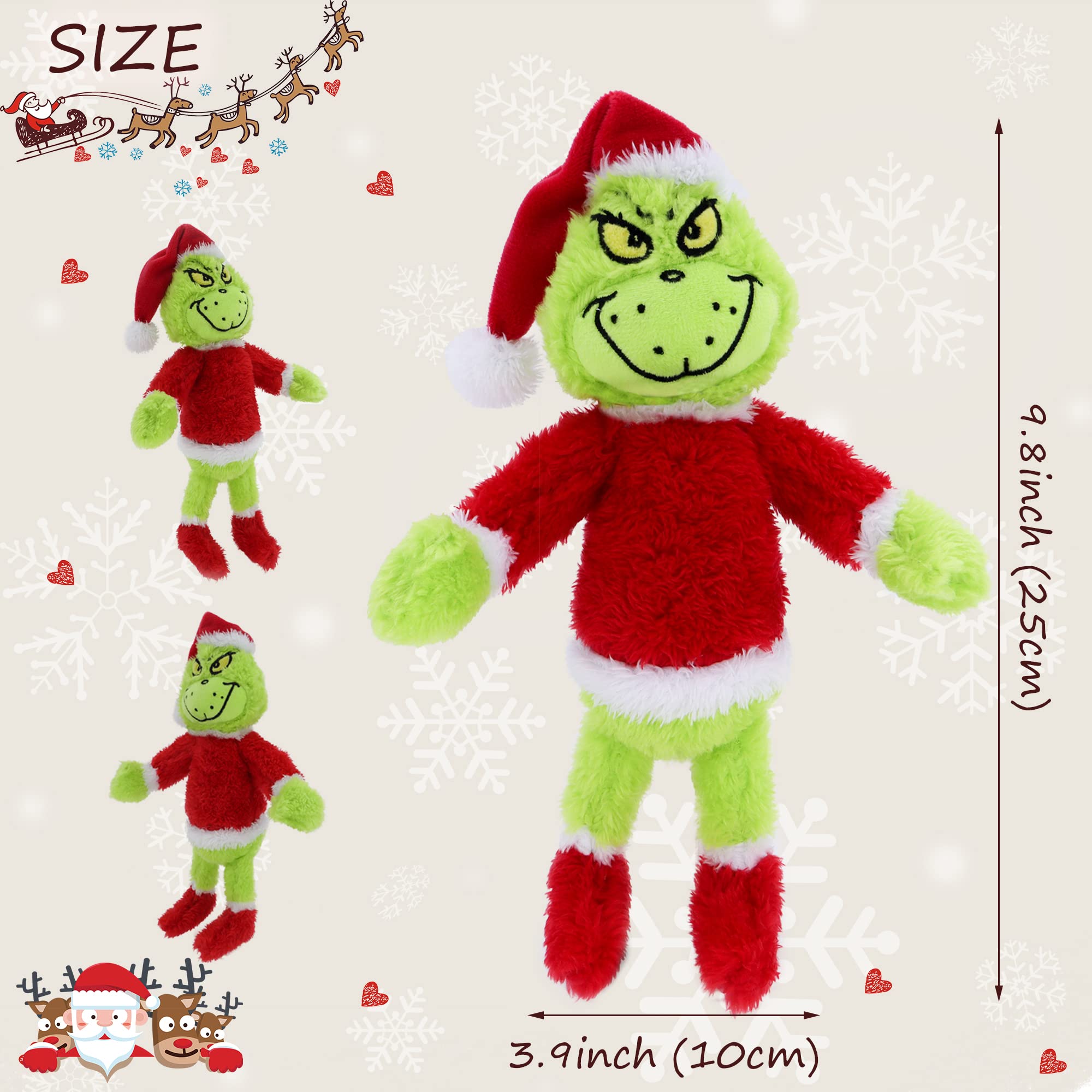 AZATE Christmas Green Monster Plush Toys, Dog Plush, Delightful Gift for Children, Christmas Decorations