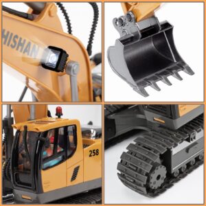 KidsFaves Remote Control Excavator Toys for Boys Turns 680-degree 2 Batteries Metal Shovel Lights/Sounds Construction Toys Birthday Gifts Boy Toys for 3 4 5 6 7 8 Years Old