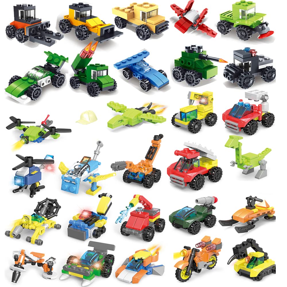 Uvini 30 Boxes Military Vehicles and Engineering Cars Building Brick Sets, 3D Assembly Cars Truck Helicopter for Party Favors, Kids Prizes, Mini Building Block Car Toys for Boys and Girls