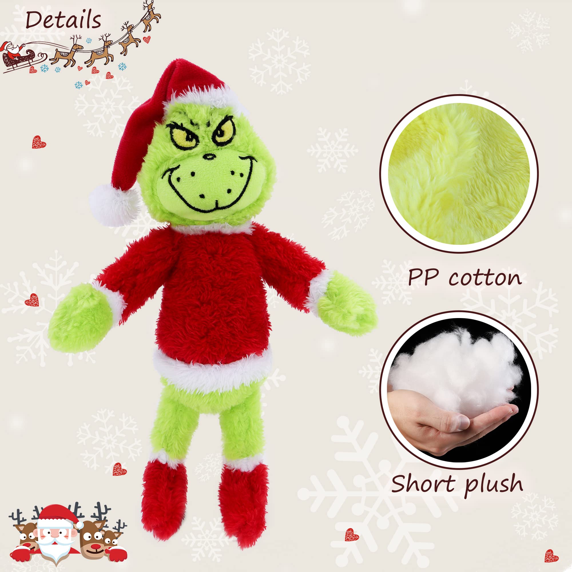 AZATE Christmas Green Monster Plush Toys, Dog Plush, Delightful Gift for Children, Christmas Decorations