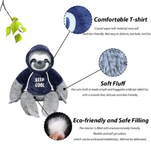 Sloth Stuffed Animals Plush Toy with Removable Two T-Shirts Hanging Plush Soft Sloth Plush Toys 12 Inches (Pink+Blue)