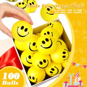 2.5 Inch Smile Face Stress Balls Bulk Happy Smile Stress Relief Balls Mini Funny Foam Balls Kids Smile Face Toys for Teens Adults Carnival Christmas Party Bag Fillers (Yellow,100 Pcs)