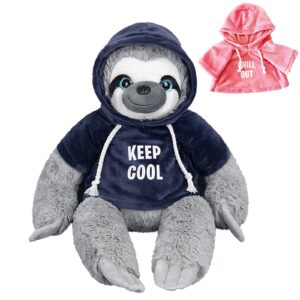 sloth stuffed animals plush toy with removable two t-shirts hanging plush soft sloth plush toys 12 inches (pink+blue)