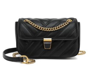 scarleton crossbody bags for women, purses for women, quilted shoulder bag, lightweight gold chain crossbody bag purse, h210701 - black