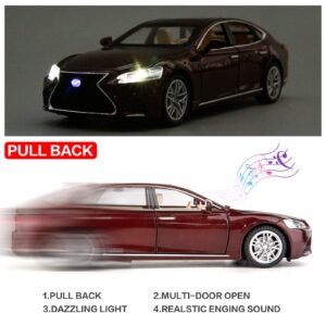 BDTCTK 1/32 Compatible for Lexus Ls500h Model Car, Zinc Alloy Pull Back Toy car with Sound and Light for Kids Boy Girl Gift(Brown)