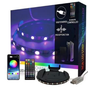 RGB LED Light Strip for Xbox Series X, PS5 LED Light with 8 Colors, USB Powered and Remote Control, More Than 400 Light Effects, Flexible Tape Light Strips for PS5 Disc & Digital Versions