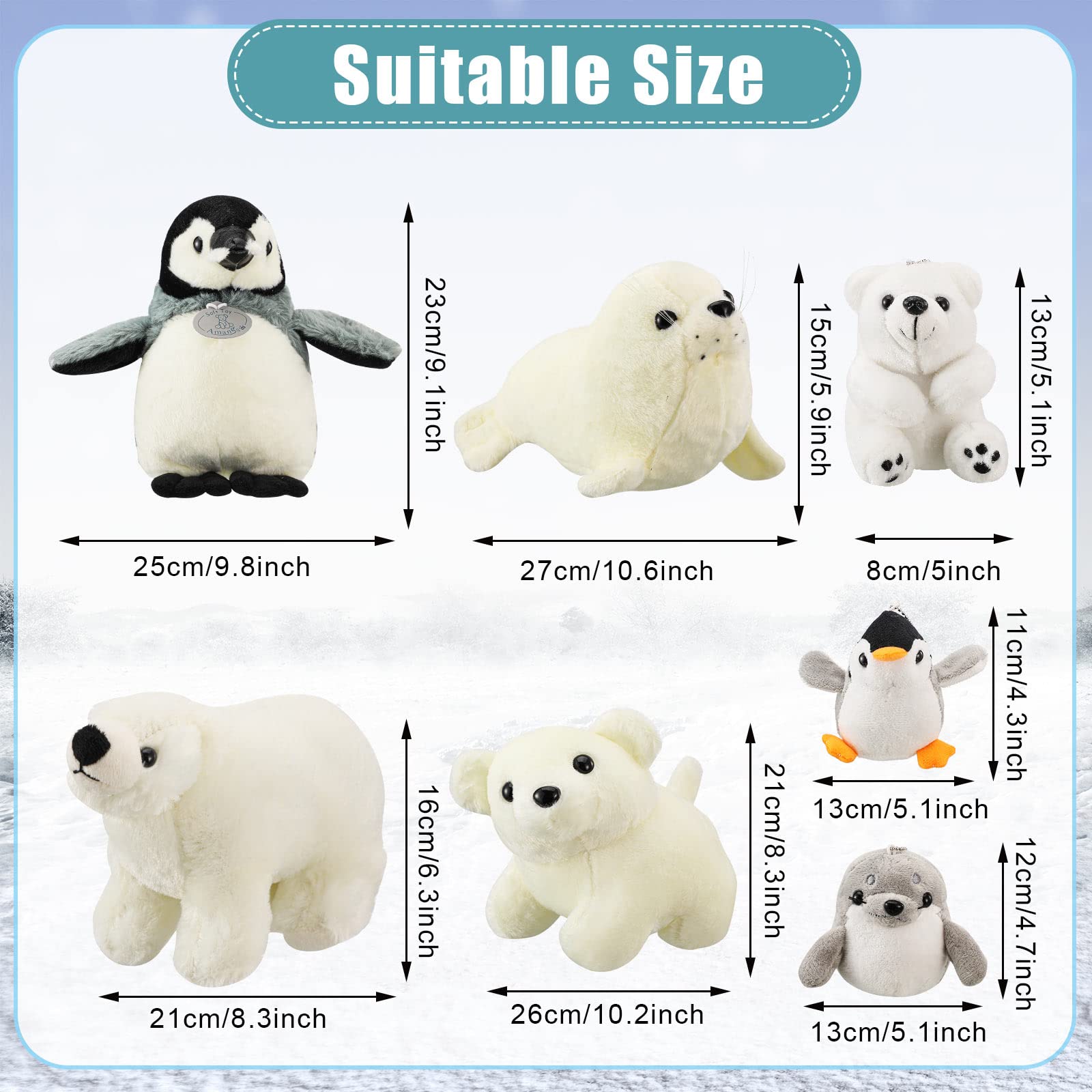 Funtery 7 Pieces Large Stuffed Arctic Animals Set Cute Plush Stuffed Ocean Animal Include Seal Polar Bear Penguin Plush Sea Creature Toys Set for Birthday Wedding Party Favor Gift(Ocean Animals)