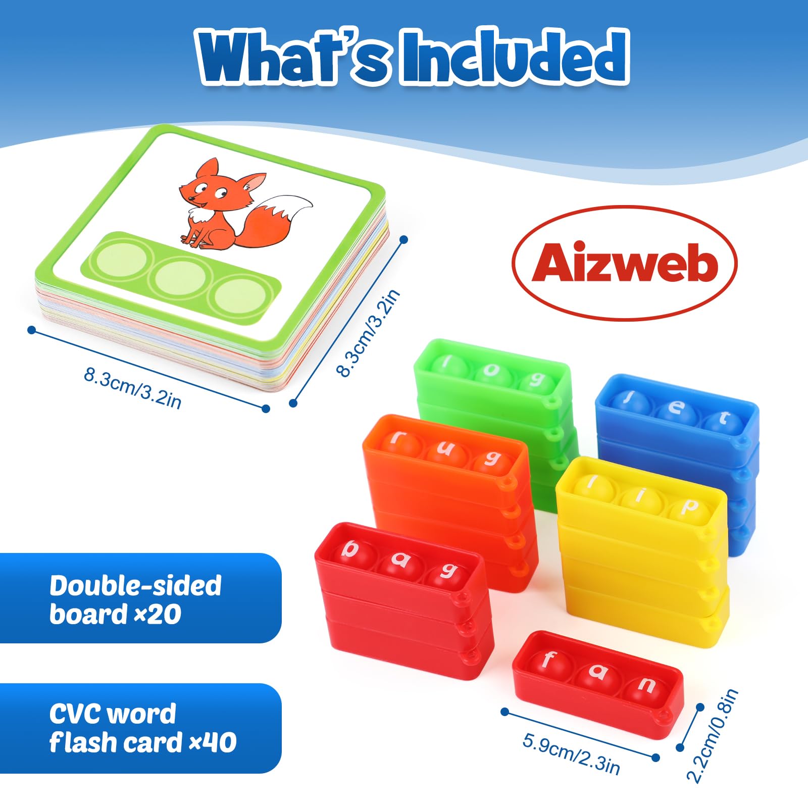 Aizweb CVC Word Game,Phonics Games Flash Cards for Preschool Kindergarten Classroom Supplies,Special Education Reading Manipulative Spelling Toy for Learning Activity Teacher School