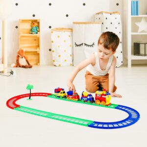 Car Track Toy, Toddler Train Set, Include 8 Tracks 4 Cars and a Tree, Toddler Toys, Gift for Boys Girls