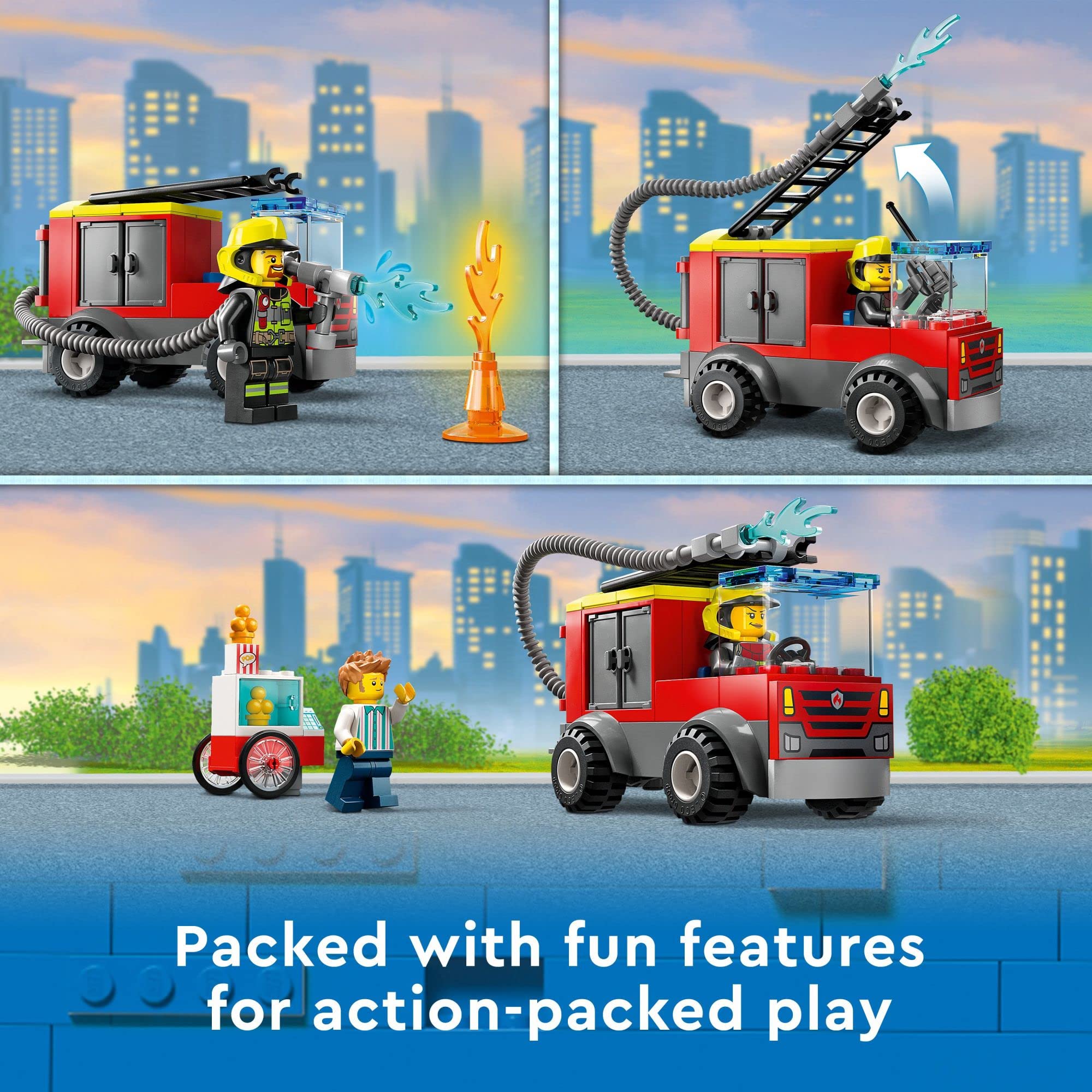 Lego City Fire Station and Fire Engine 60375, Pretend Play Fire Station with Firefighter Minifigures, Educational Vehicle Toys for Kids Boys Girls Age 4+