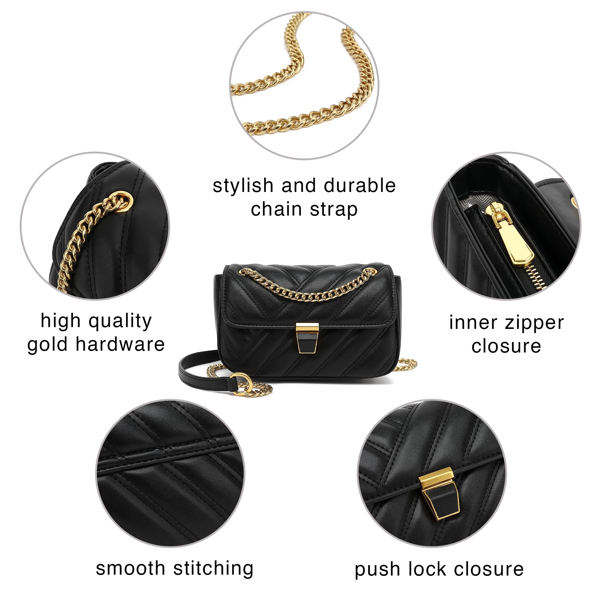 Scarleton Crossbody Bags for Women, Purses for Women, Quilted Shoulder Bag, Lightweight Gold Chain Crossbody Bag Purse, H210701 - Black