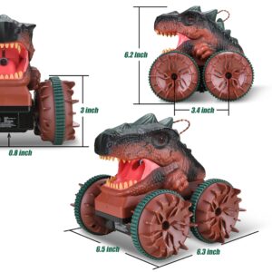 BEZGAR Remote Control Dinosaur Car, Dinosaur Monster Trucks for Boys Age 4-7,2.4Ghz Amphibious Remote Control Car with Light & Spray Function,Waterproof Dinosaur Outside Toys for Kids Ages 8-12