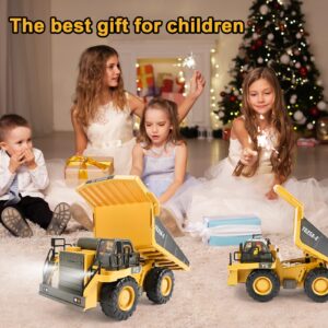 KidsFaves Remote Control Dump Truck Toys 9 Channel 2 Batteries RC Construction Toy Vehicles with Metal Bed Lights/Sounds, Birthday Gifts for Boys Age 3+