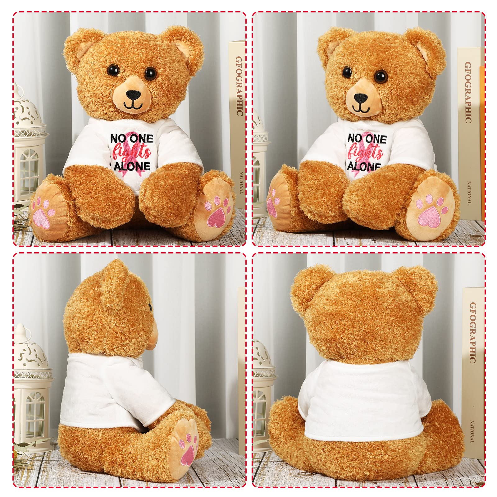 Chalyna Breast Cancer Stuffed Bear 16 Inch Plush Breast Cancer Awareness Bear Animal Pink Ribbon Bear Soft Cancer Survivor T Shirt Bear Breast Care Gift for Women