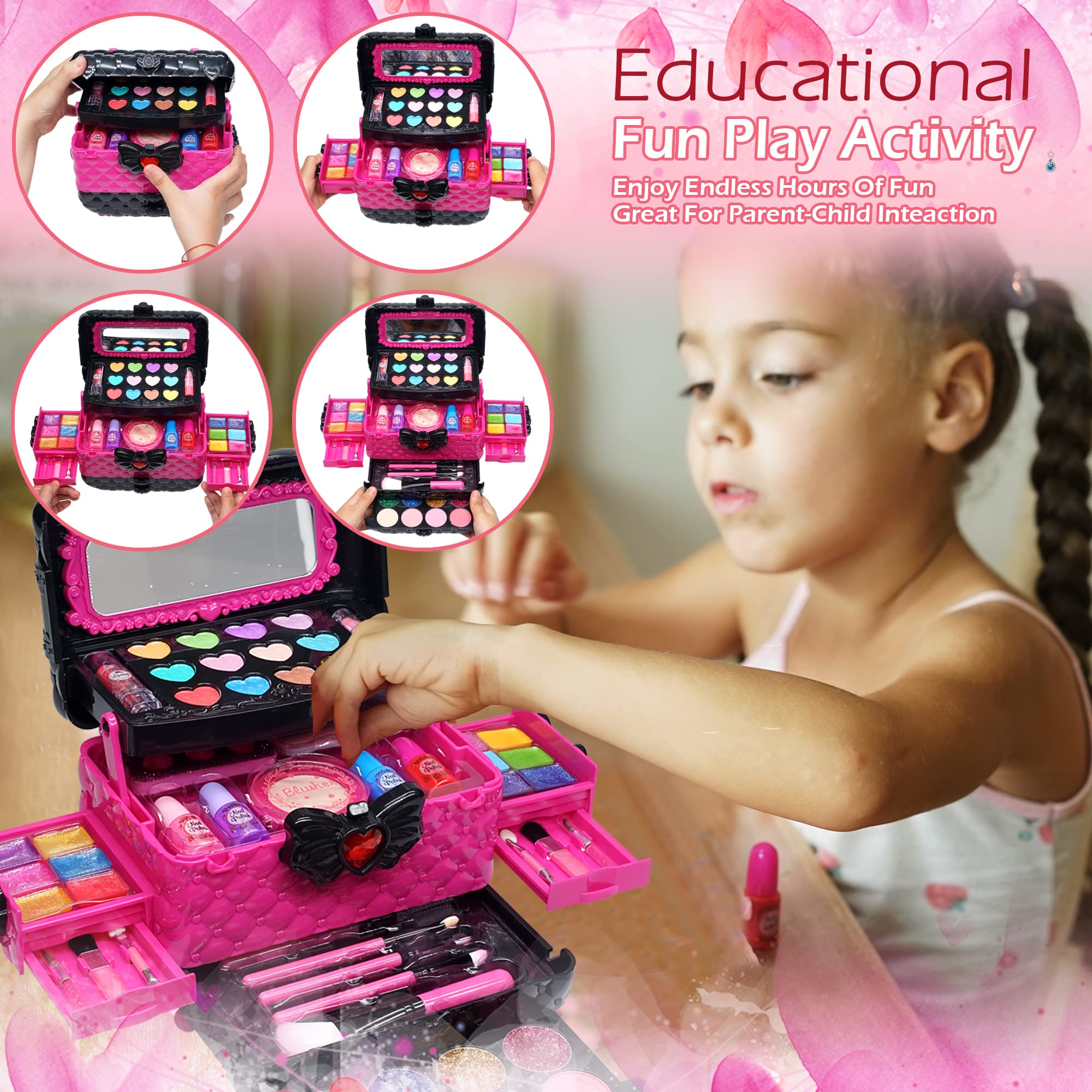 Kids Makeup Kit Toys for Girls - Child Real Makeup Toys for Girls, Washable Make Up for Little Girls, Non ToxicToddlers Pretend Cosmetic Kits,Age 4-12 Year Old Children Gift