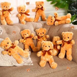 HyDren 12 Pieces Operation Christmas Bears Stuffed Animals Soft Plush Toy Bears with Ribbon Bow for Birthday Valentine's Day Baby Shower Bear Party Favor(Brown, 12 Inch)