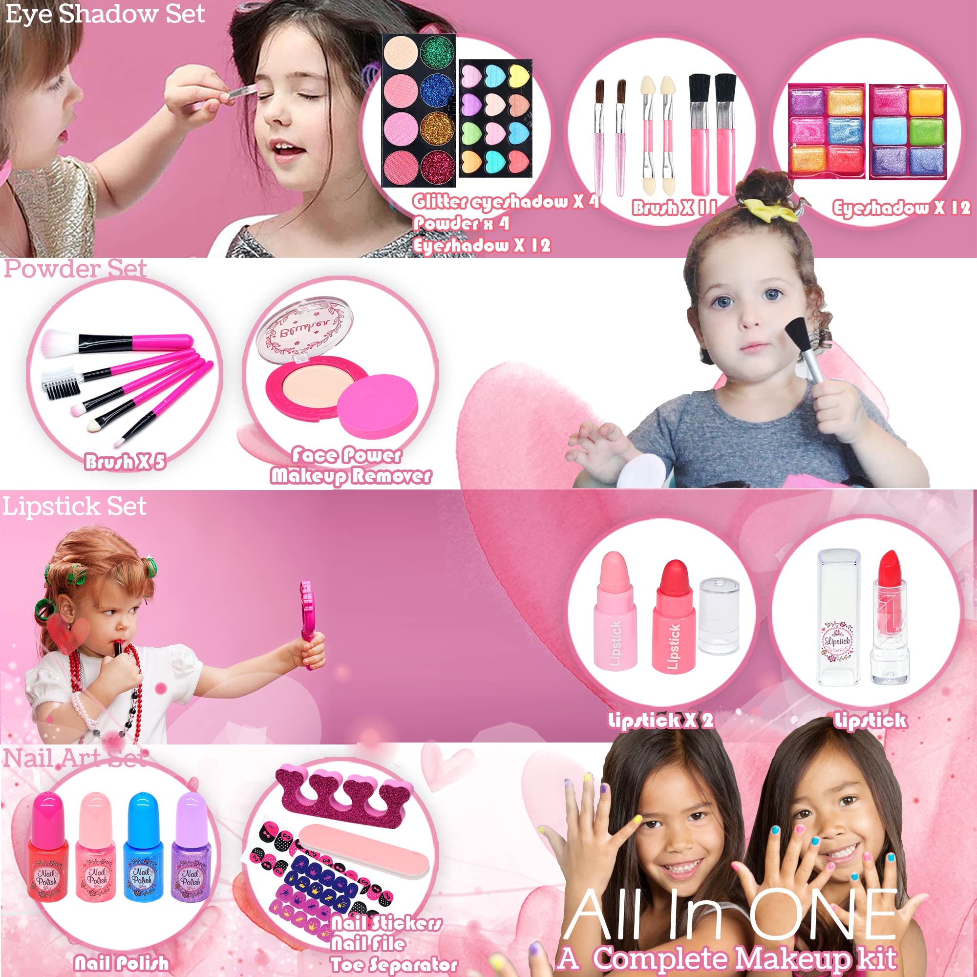 Kids Makeup Kit Toys for Girls - Child Real Makeup Toys for Girls, Washable Make Up for Little Girls, Non ToxicToddlers Pretend Cosmetic Kits,Age 4-12 Year Old Children Gift