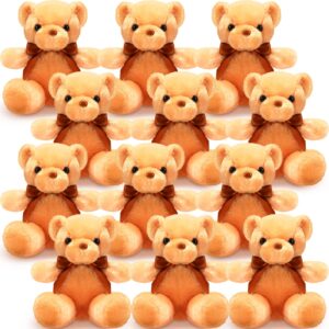 hydren 12 pieces operation christmas bears stuffed animals soft plush toy bears with ribbon bow for birthday valentine's day baby shower bear party favor(brown, 12 inch)