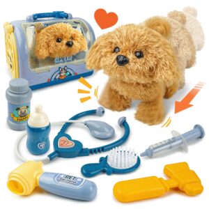 bellochiddo veterinarian kit for kids, vet play sets for kids with interactive electric dog and cage, doctor pretend play puppy dog toys for boys girls toddlers ages 2 3 4 5 6 7 year old